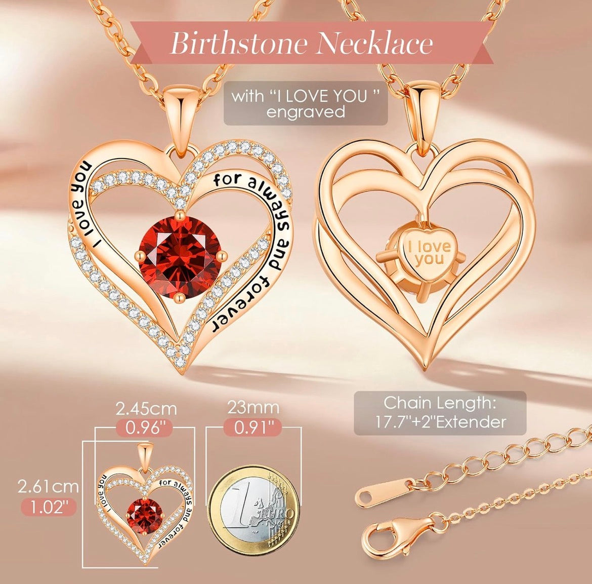 Engraved Double Heart Necklace - Rose Gold