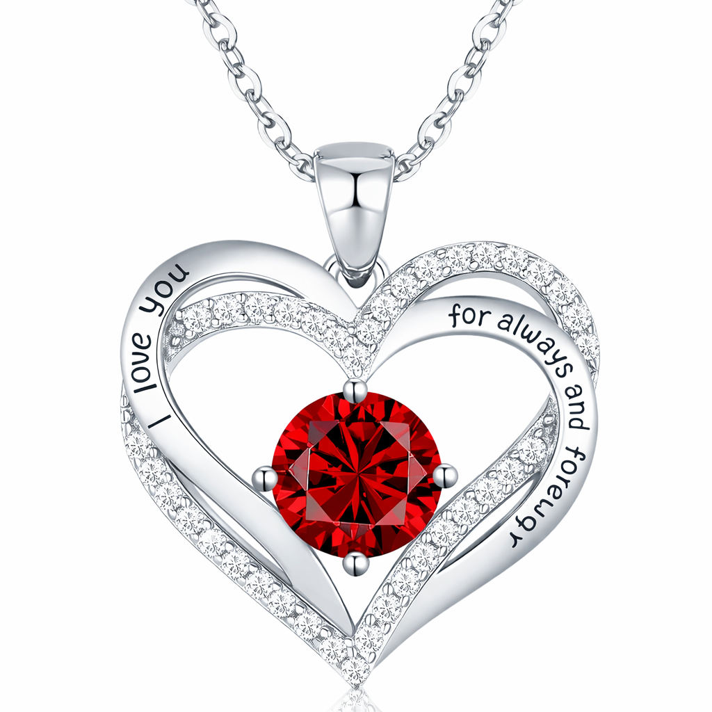 Engraved Double Heart Necklace - Silver